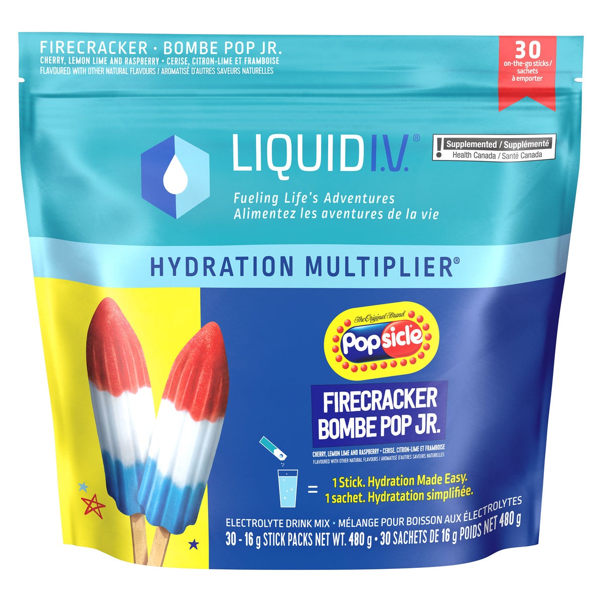 Liquid I.V. Hydration Multiplier Firecracker 30 Stick Packets Electrolyte Mix